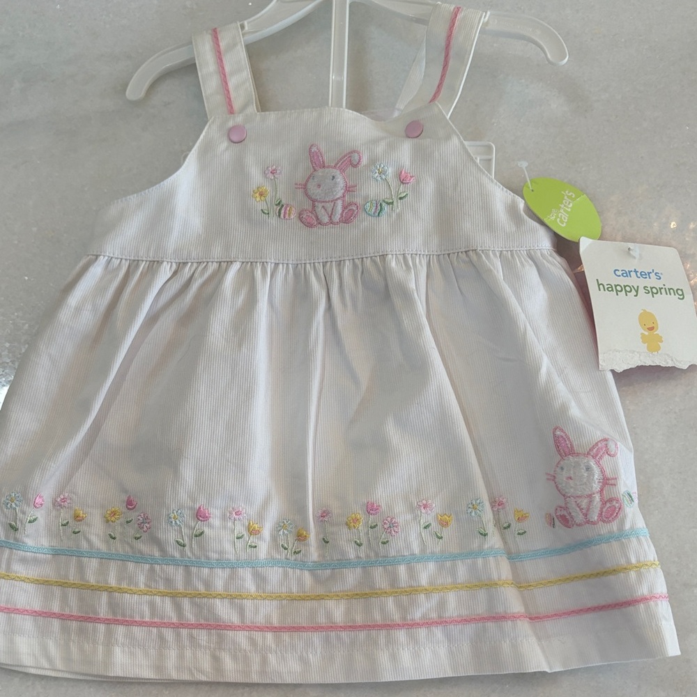 Carter's White Dress, Bloomers Pink Bunny and Floral Embroidery 6 m